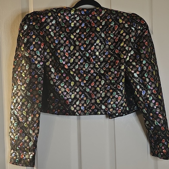 Vintage 80's Glam Women's Partique NY Jeweled Brocade Cropped Blazer Small - Picture 4 of 13